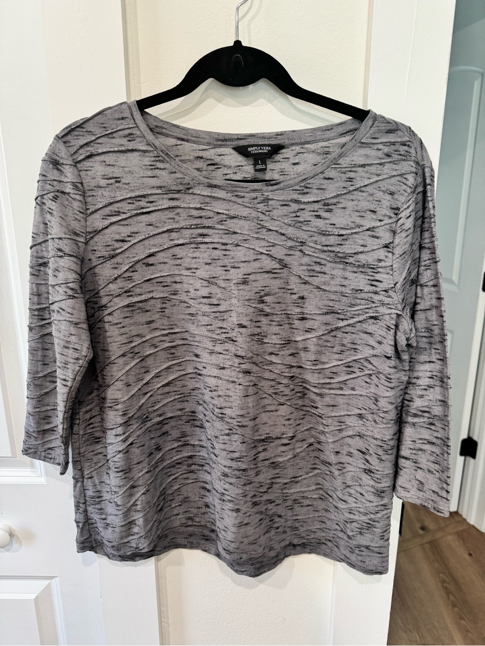 Simply Vera Vera Wang Heathered Gray Long Sleeve Boatneck Top